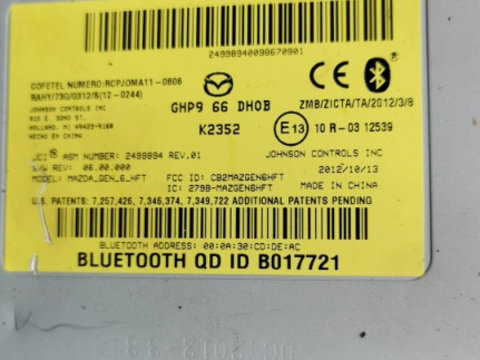 Modul Bluetooth Mazda 6, CX5 2014-2017 COD GHP9 66 DHOB , K2352
