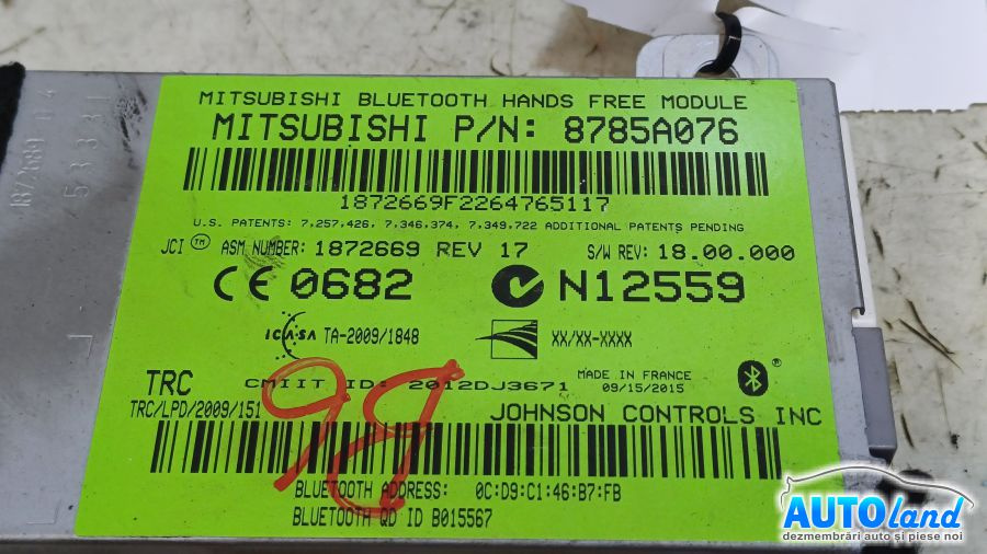 Modul Electronic 8785a076 Bluetooth Mitsubishi ASX GAW 2010