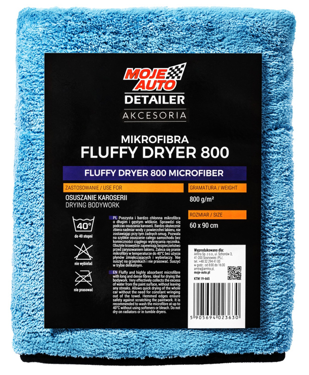 Moje Auto Detailer Fluffy Dryer 800 Laveta Prosop Uscare Auto 800g/m2 60x90cm Albastru / Gri 19-665