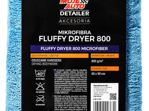 Moje Auto Detailer Fluffy Dryer 800 Laveta Prosop Uscare Auto 800g/m2 60x90cm Albastru / Gri 19-665