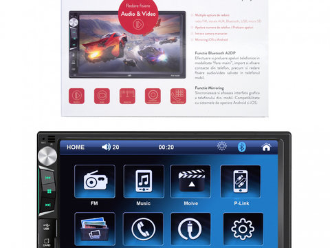 Multimedia player auto PNI V6280 cu touchscreen, functie Bluetooth, functie Mirror Link Android/iOS USB, slot micro SD, intrare AUX, 2 DIN, intrare camera marsarier PNI-V6280