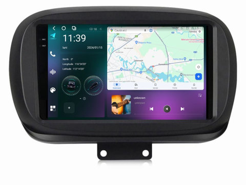 Navigatie dedicata cu Android Fiat 500X dupa 2014, 12GB RAM, Radio GPS Dual Zone, Display 2K QLED 9.5" Touchscreen, Internet Wi-Fi si slot SIM 4G, Bluetooth, MirrorLink, USB, Waze