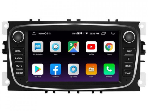 Navigatie dedicata cu Android Ford S-Max 2007 - 2014, negru, 1GB RAM, Radio GPS Dual Zone, Display HD 7" Touchscreen, Internet Wi-Fi, Bluetooth, MirrorLink, USB, Waze