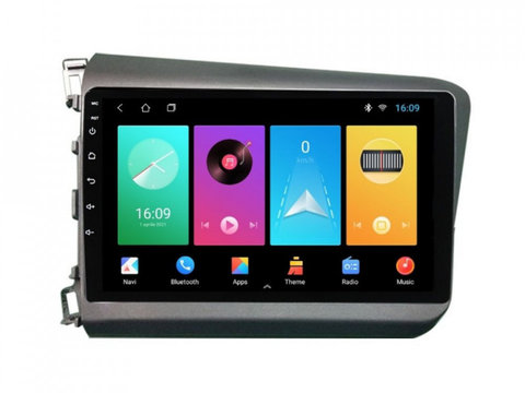 Navigatie dedicata cu Android Honda Civic IX Sedan 2011 - 2015, 2GB RAM, Radio GPS Dual Zone, Display HD IPS 9" Touchscreen, Internet Wi-Fi, Bluetooth, MirrorLink, USB, Waze