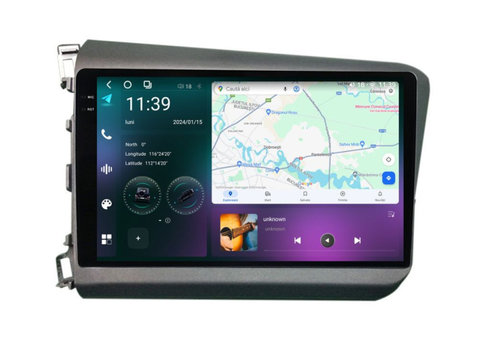 Navigatie dedicata cu Android Honda Civic IX Sedan 2011 - 2015, 12GB RAM, Radio GPS Dual Zone, Display 2K QLED 9.5" Touchscreen, Internet Wi-Fi si slot SIM 4G, Bluetooth, MirrorLink, USB, Waze