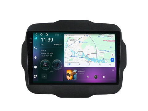 Navigatie dedicata cu Android Jeep Renegade dupa 2014, 12GB RAM, Radio GPS Dual Zone, Display 2K QLED 9.5" Touchscreen, Internet Wi-Fi si slot SIM 4G, Bluetooth, MirrorLink, USB, Waze