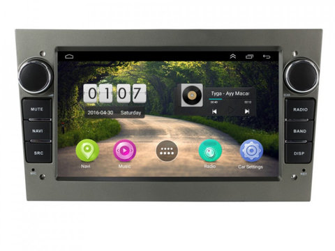 Navigatie dedicata cu Android Opel Astra H 2004 - 2014, gri inchis, 1GB RAM, Radio GPS Dual Zone, Display HD 7" Touchscreen, Internet Wi-Fi, Bluetooth, MirrorLink, USB, Waze