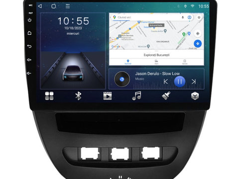 Navigatie dedicata cu Android Peugeot 107 2005 - 2014, 2GB RAM, Radio GPS Dual Zone, Display HD IPS 10" Touchscreen, Internet Wi-Fi si slot SIM 4G, Bluetooth, MirrorLink, USB, Waze