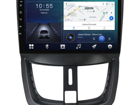 Navigatie dedicata cu Android Peugeot 207 2006 - 2015, 2GB RAM, Radio GPS Dual Zone, Display HD IPS 9" Touchscreen, Internet Wi-Fi si slot SIM 4G, Bluetooth, MirrorLink, USB, Waze