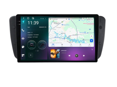 Navigatie dedicata cu Android Seat Ibiza IV 2008 - 2013, 12GB RAM, Radio GPS Dual Zone, Display 2K QLED 9.5" Touchscreen, Internet Wi-Fi si slot SIM 4G, Bluetooth, MirrorLink, USB, Waze