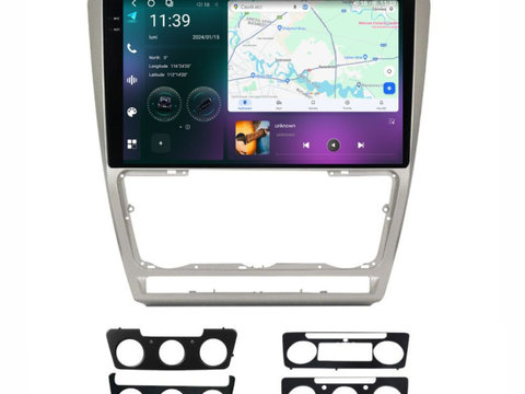Navigatie dedicata cu Android Skoda Octavia II 2009 - 2013, gri, 12GB RAM, Radio GPS Dual Zone, Display 2K QLED 10.36" Touchscreen, Internet Wi-Fi si slot SIM 4G, Bluetooth, MirrorLink, USB, Waze