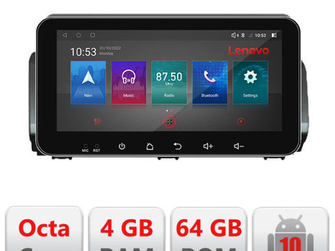 Navigatie dedicata Lenovo Dacia Logan Sandero Jogger LOGAN-2022 fara ecran de fabrica Android radio gps internet 4+64, Ecran QLED 10.33", Octacore, 4Gb RAM, 64Gb Memorie, 4G, 360, DSP, Carplay,Bluetooth
