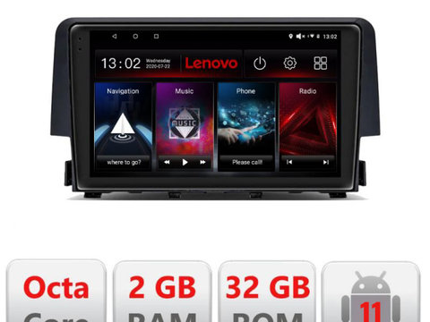 Navigatie dedicata Lenovo Honda Civic 2016-2020 D-669, Octacore Qualcomm, 2Gb RAM, 32Gb Hdd, 4G, Qled, DSP, Carplay, Bluetooth