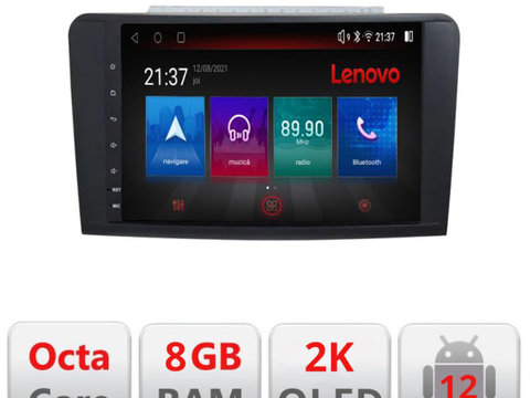 Navigatie dedicata Lenovo Mercedes ML GL M-213 Octacore, 8 Gb RAM, 128 Gb Hdd, 4G, Qled 2K, DSP, Carplay AA, 360,Bluetooth