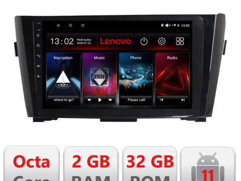 Navigatie dedicata Lenovo Nissan Qashqai D-353, Octacore Qualcomm, 2Gb RAM, 32Gb Hdd, 4G, Qled, DSP, Carplay, Bluetooth