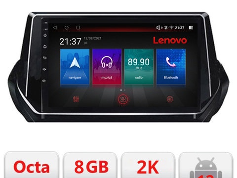 Navigatie dedicata Lenovo Peugeot 2008 2020- Octacore, 8 Gb RAM, 128 Gb Hdd, 4G, Qled 2K, DSP, Carplay AA, 360,Bluetooth KIT-209-2020+EDT-E509-PRO-2K
