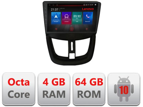 Navigatie dedicata Lenovo Peugeot 207 E-PE01, Octacore, 4Gb RAM, 64Gb Hdd, 4G, Qled, 360, DSP, Carplay,Bluetooth