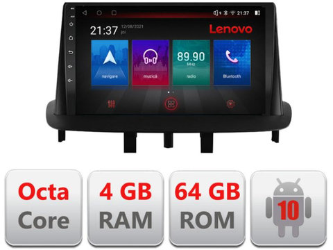 Navigatie dedicata Lenovo Renault Megane 3 E-145, Octacore, 4Gb RAM, 64Gb Hdd, 4G, Qled, 360, DSP, Carplay,Bluetooth