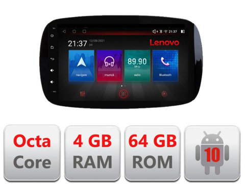 Navigatie dedicata Lenovo Smart Fortwo  2015- E-Smart15, Octacore, 4Gb RAM, 64Gb Hdd, 4G, Qled, 360, DSP, Carplay,Bluetooth