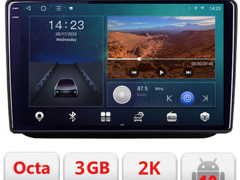 Navigatie dedicata Skoda Fabia 2 2009-2014 Android Ecran 2K QLED octa core 3+32 carplay android auto KIT-fabia 2+EDT-E310V3-2K