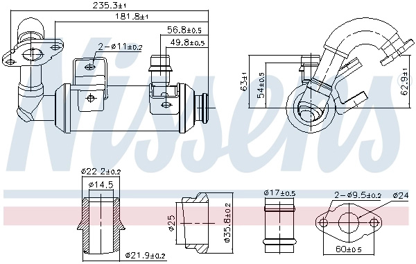 NISSENS Radiator, recirculare gaze de esapament 989407 la FORD FOCUS II Turnier (DA_, FFS, DS) 2004 2005 2006 2007 2008 2009 2010 2011 2012