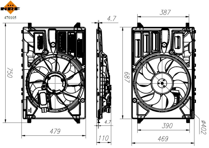 NRF Ventilator, radiator 470105 la VOLVO V40 Cross Country (526) 2012 2013 2014 2015 2016 2017 2018 2019