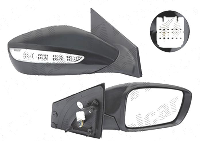 Oglinda exterioara Hyundai Sonata (Yf), 09.2009-05.2014, Dreapta, reglare electrica, carcasa neagra, incalzita, geam convex, cromat, pliere electrica, cu semnalizare