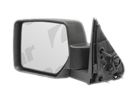 Oglinda exterioara Jeep Cherokee (Kk), 09.2007-12.2013, Jeep Liberty (Kk), 09.2007-12.2013 , partea Stanga, culoare sticla crom, cu carcasa neagra, cu incalzire, ajustare electrica, 68067153AB