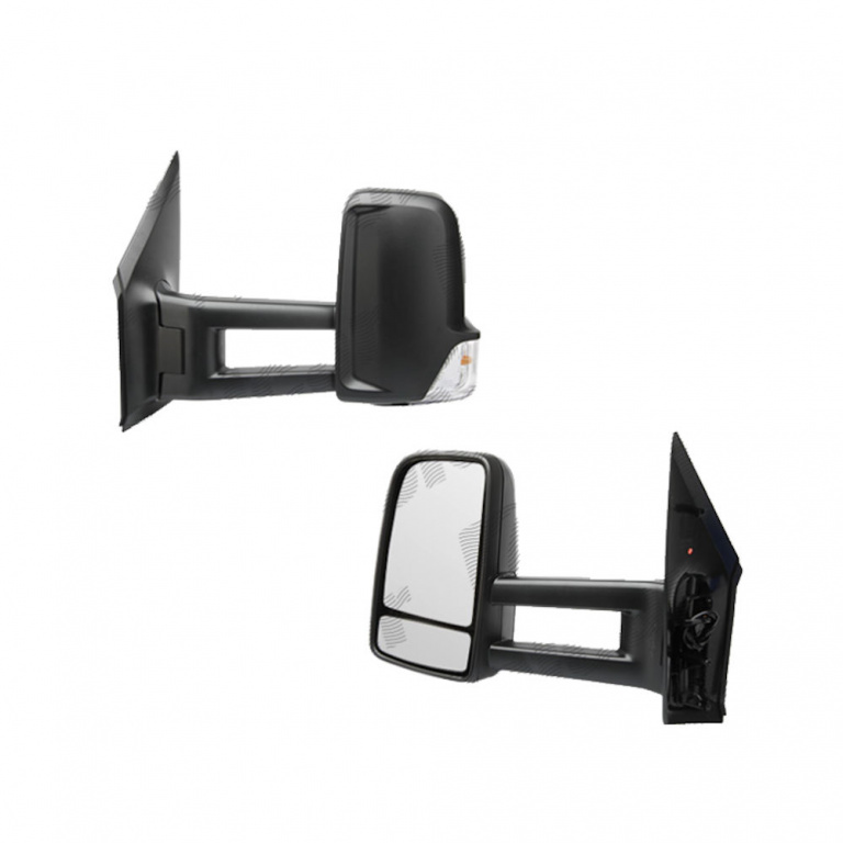 Oglinda exterioara Mercedes Sprinter 209-524 (W906) 07.2006-06.2018, VW Crafter (2E) 12.2005-04.2017, Stanga, Crom, manuala, Fara incalzire, carcasa neagra, Convex, View Max, cu semnalizare, 2 pini, cu brat lung, A0008108119