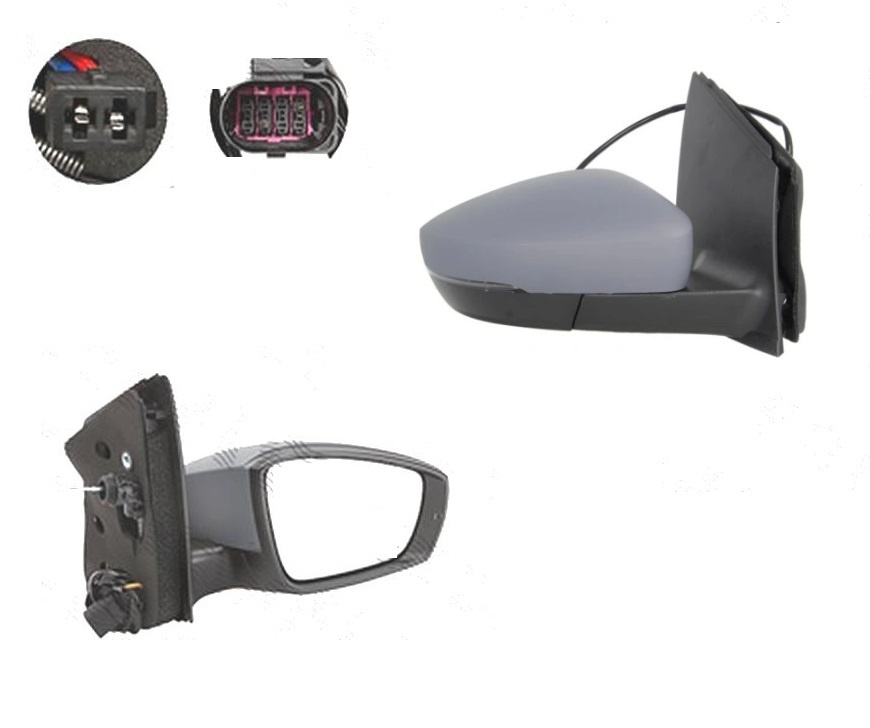 Oglinda exterioara Volkswagen Up! (Vw120), 2016-, Stanga, reglare manuala, grunduit, geam convex, cromat, 4 pini, cu semnalizare, cu central lock aerial, View Max