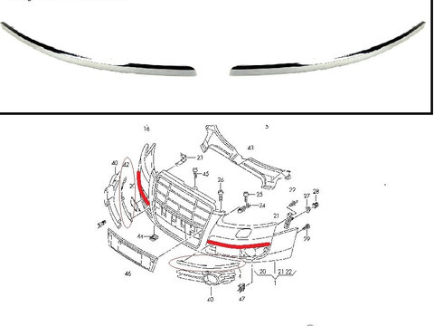 Ornament cromat bara fata dreapta/stanga cromat pentru Audi A6 2004-2009