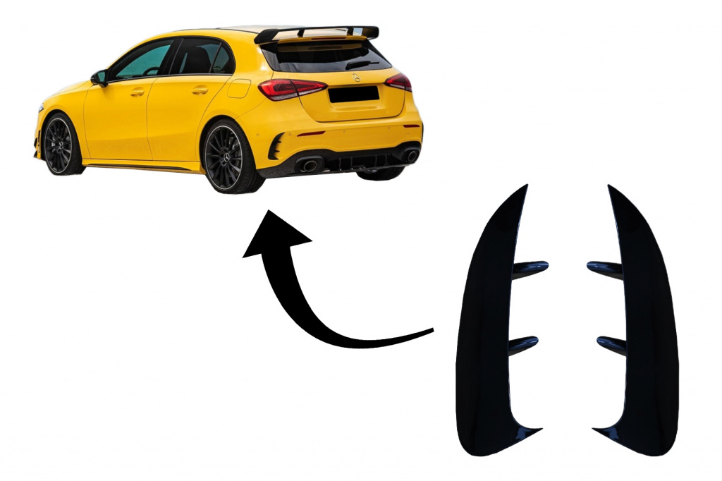 Ornamente Bara Spate Flapsuri compatibil cu MERCEDES A Class W177 (04.2018-up) A35 Design Negru Lucios MERCEDES A-CLASS Hatchback (W177) (2018-2022),A-CLASS Hatchback Facelift (W177) (2023-2027)