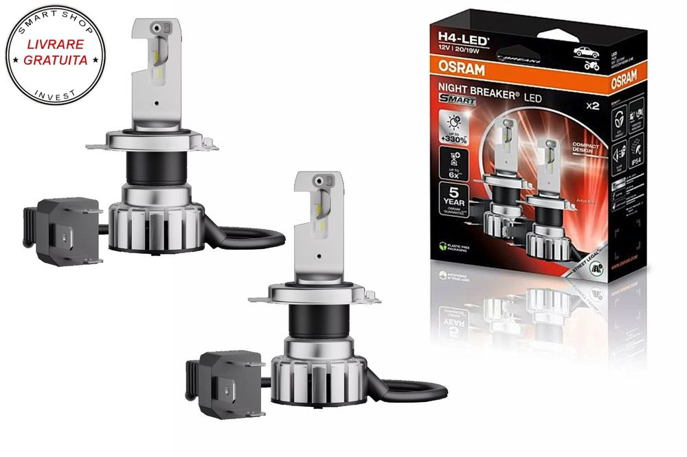 OSRAM NIGHT BREAKER LED SMART H4 64193DWNBSM-2HB20 Set 2 Becuri Auto Moto Omologar- livrare gratuita