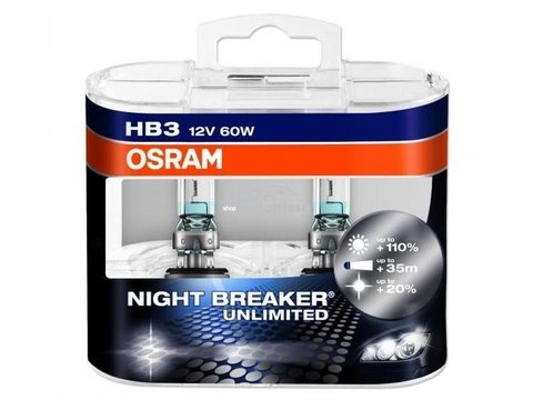 Osram night breker unlimited set 2 becuri hb3 12v