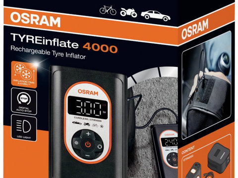 Osram TYREinflate 4000, 8.3 Bar, Digital, Auto-Stop, Lampa Led Inspectie OTIR4000