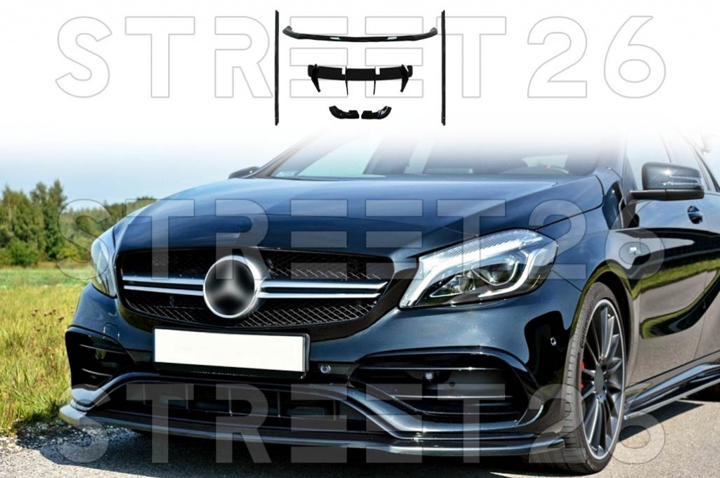 Pachet Aero Complet Compatibil Cu Mercedes A-Class W176 Facelift Sport Line (2015-2018) Negru Lucios