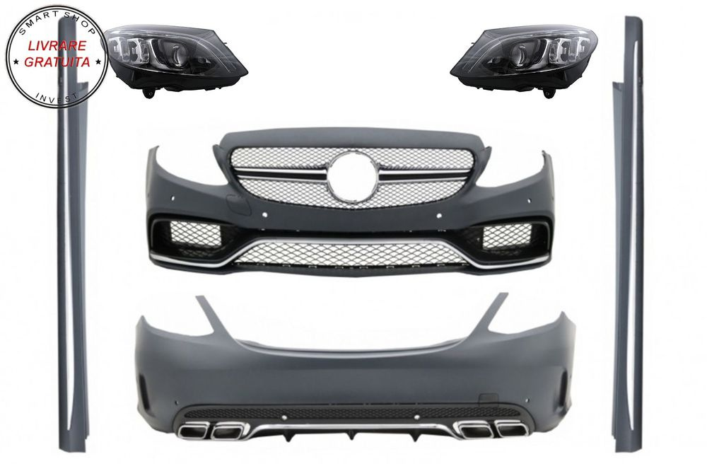 Pachet Exterior Complet si Faruri Full LED Mercedes Clasa C W205 Sedan (2014-2018)- livrare gratuita