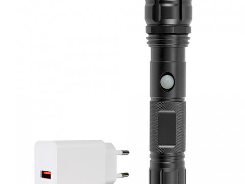 Pachet lanterna PNI Adventure F10 din aluminiu cu LED 6W, 500lm pana la 200m focus, cu acumulator si alimentator PNI CHG300 cu port USB C, QC3.0, PD3.0, PPS si port USB-A, 30W PNI-CHG3F10