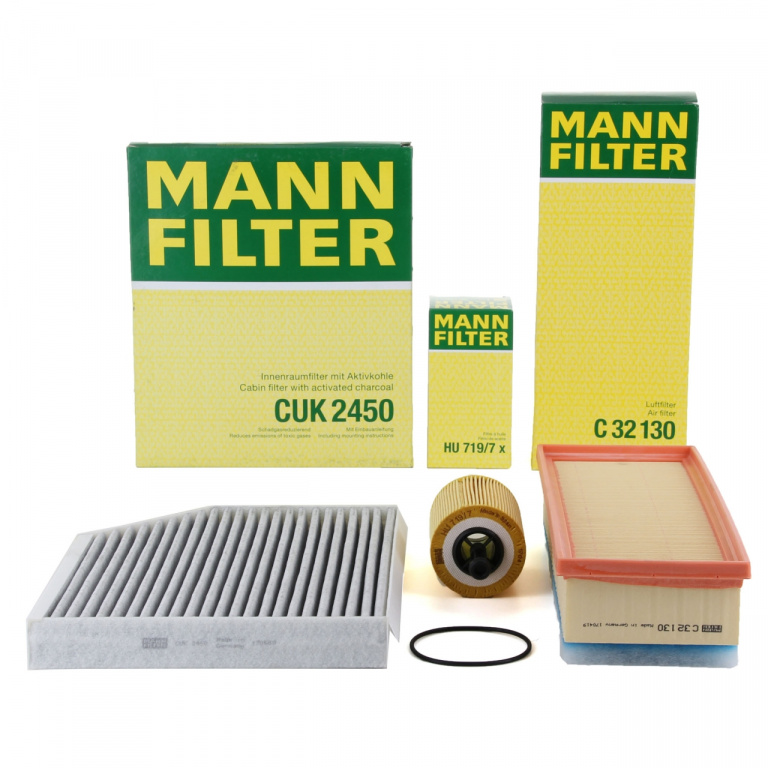 Pachet Revizie Filtre Aer + Polen + Ulei Mann Filter Audi A4 B8 2007-2015 2.0 TDI 120-177 PS C32130 + CUK2450 + HU719/7X