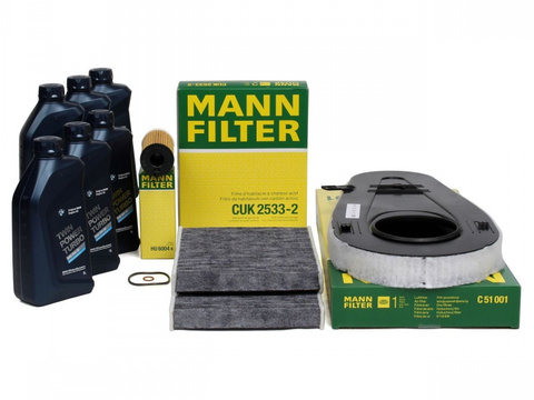 Pachet Revizie Filtru Aer+Polen+Ulei Mann Filter + Ulei Bmw Twin Power Turbo 5W-30 6L Bmw Seria 5 F11 2009-2017 518d 520 d 525 d