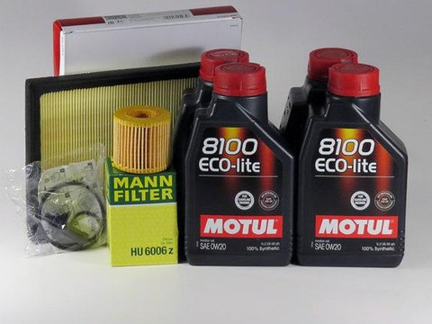 Pachet schimb ulei MOTUL 8100 Eco-Lite 0W20, Toyota Auris 1 Hybrid, 1.8i, 99CP, 2010-2012