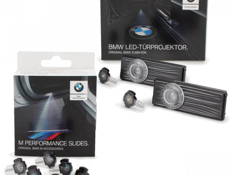 Pachet Set Holograme Logo Usi Oe Bmw Seria 2 F22, F87 2012→ M 68MM 63312468386 + Set 6 Buc Slideuri Pentru Proiectoare Holograme Logo Usi Led Oe Bmw M-Performance 63312469631