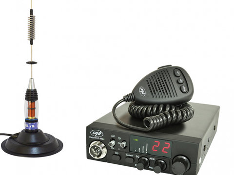 Pachet statie radio CB PNI ESCORT HP 8024 ASQ, 12-24 V, 40 canale,4W + Antena CB PNI ML70 cu magnet PNI-PACK77