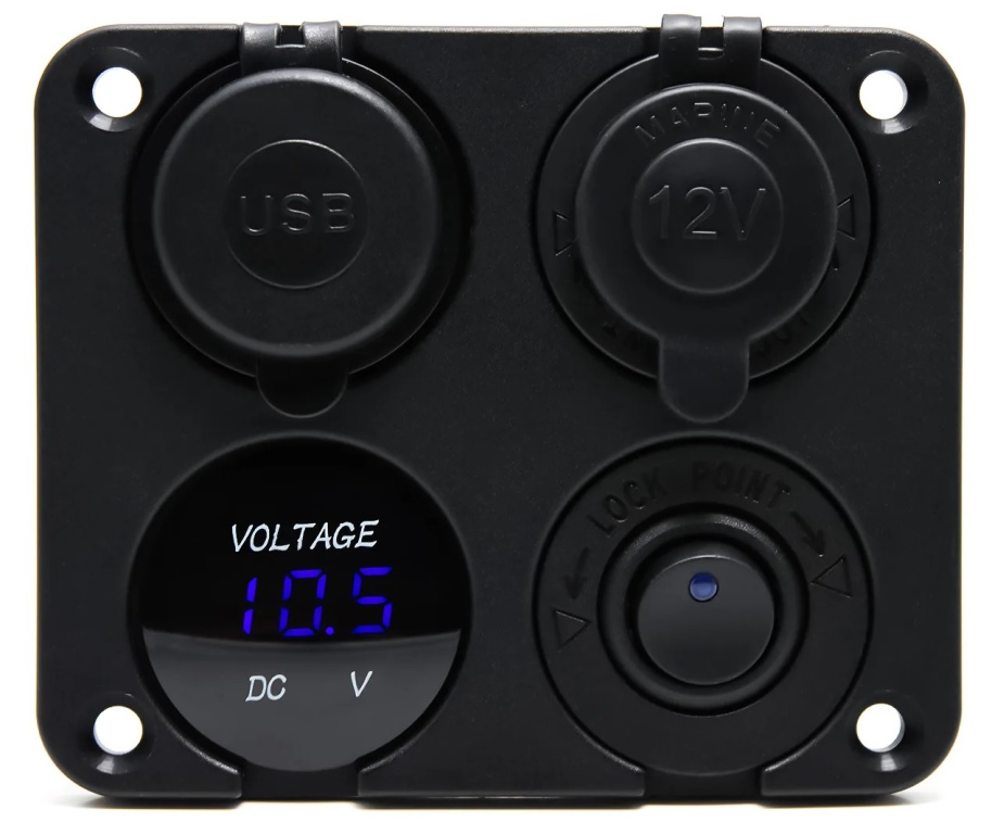 Panou Intrerupatoare Incarcator Auto, Cu Voltmetru Si Bricheta Auto, Priza Auto 12V, 2X Incarcator Usb, Pentru Masina, Camion, Barca, Rulota, Negru C00496