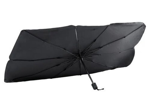 Parasolar pliabil tip umbrela pentru interior parbriz, 124 x 64 cm, negru