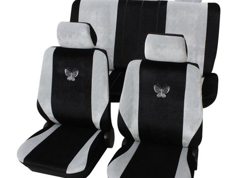 Petex set huse scaune universale negru cu gri imprimeu cu fluturi