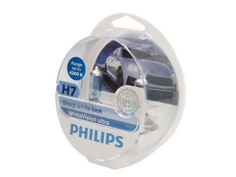Philips set 2 becuri h7 12v white vision ultra