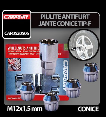 Piulite antifurt jante conice M12x1,5mm 4buc - Tip F CAR0520506