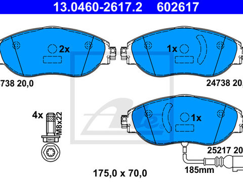Placute frana 13 0460-2617 2 ATE pentru Seat Leon Vw Golf Skoda Octavia Audi A3