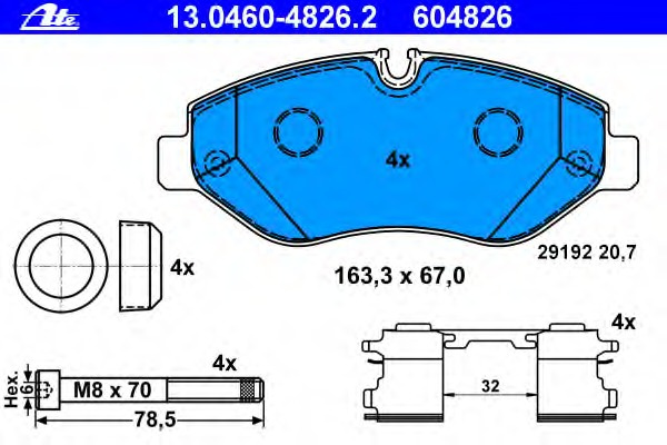 Placute frana 13 0460-4826 2 ATE pentru Mercedes-benz Sprinter Mercedes-benz Vito Mercedes-benz Viano Vw Crafter